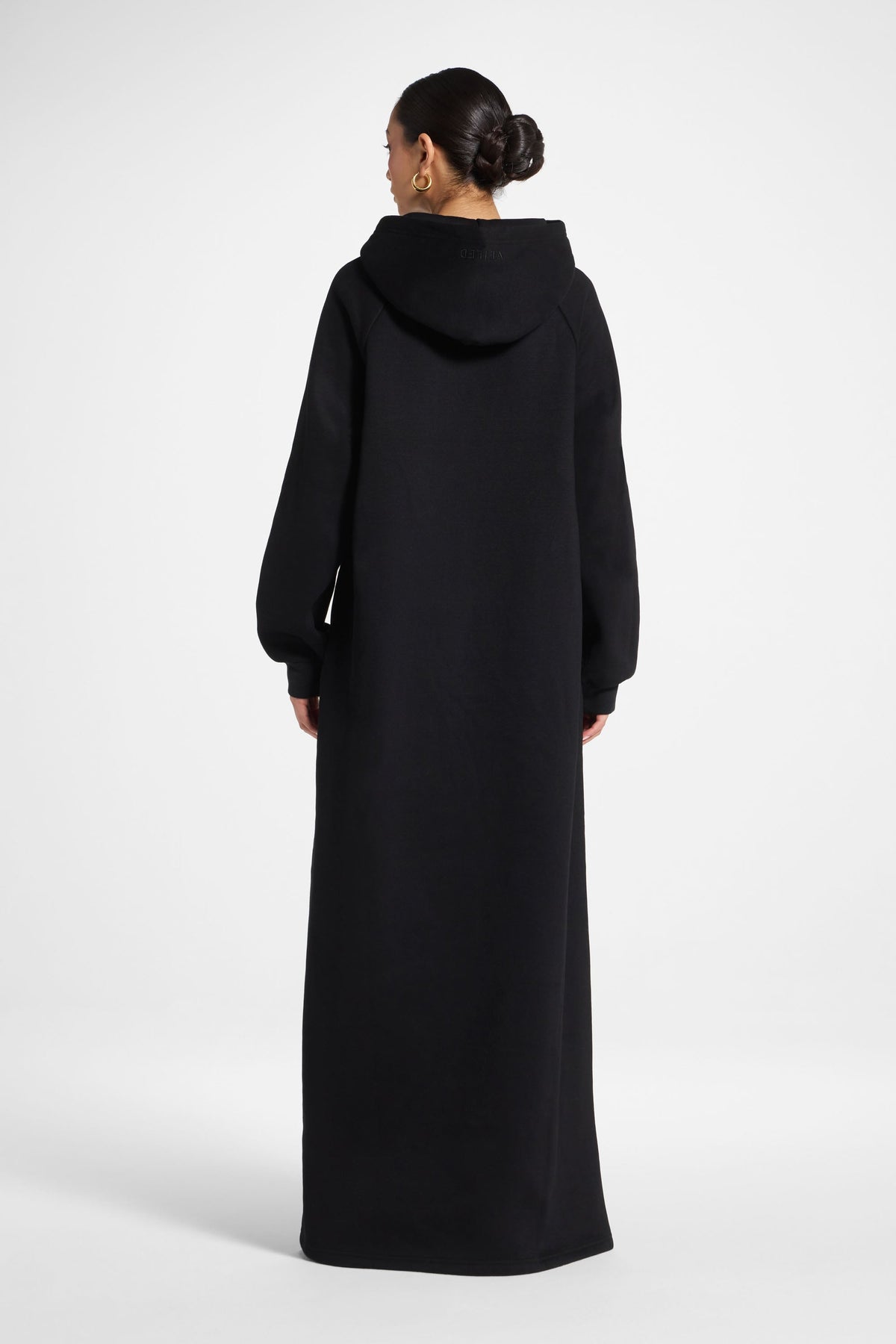 Cotton Hoodie Maxi Dress - Black