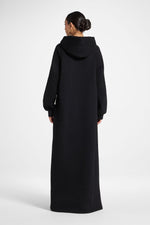 Cotton Hoodie Maxi Dress - Black