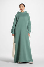 Cotton Hoodie Maxi Dress - Retro Green