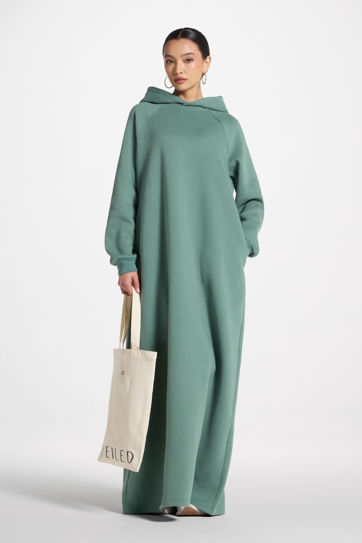 Cotton Hoodie Maxi Dress - Retro Green