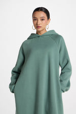Cotton Hoodie Maxi Dress - Retro Green
