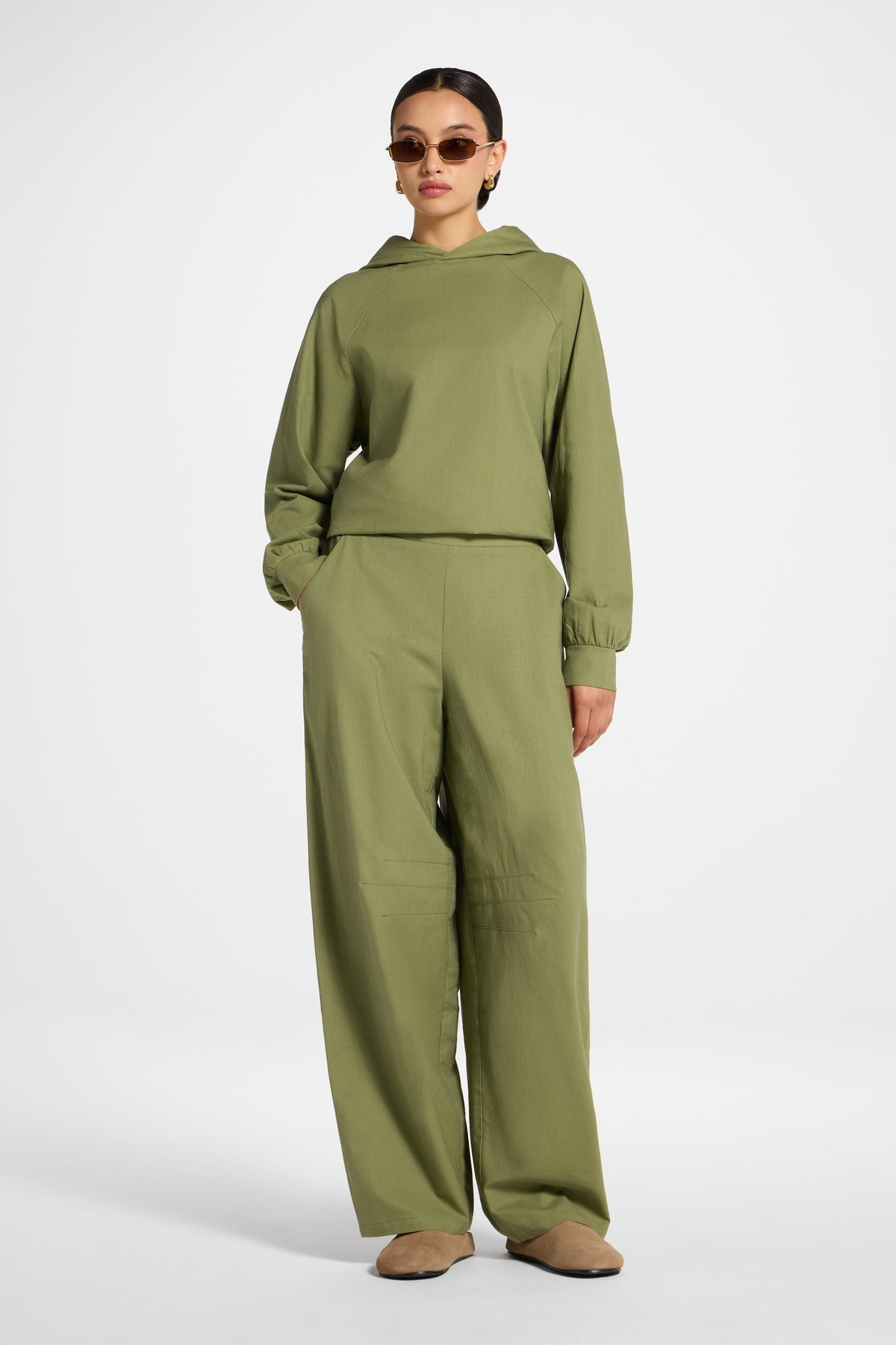 Cotton Linen Barrel Pants - Kalamata