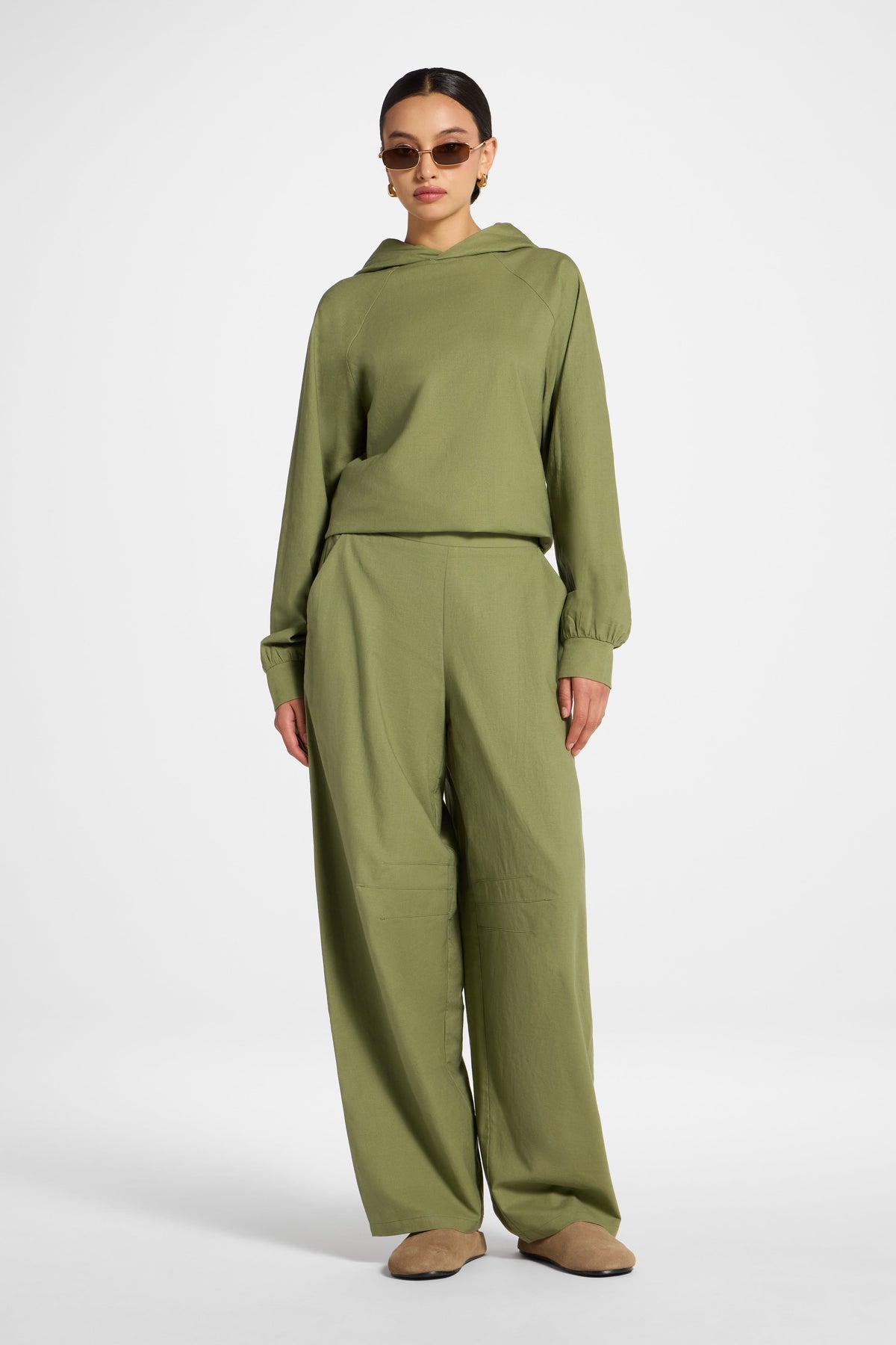 Cotton Linen Barrel Pants - Kalamata