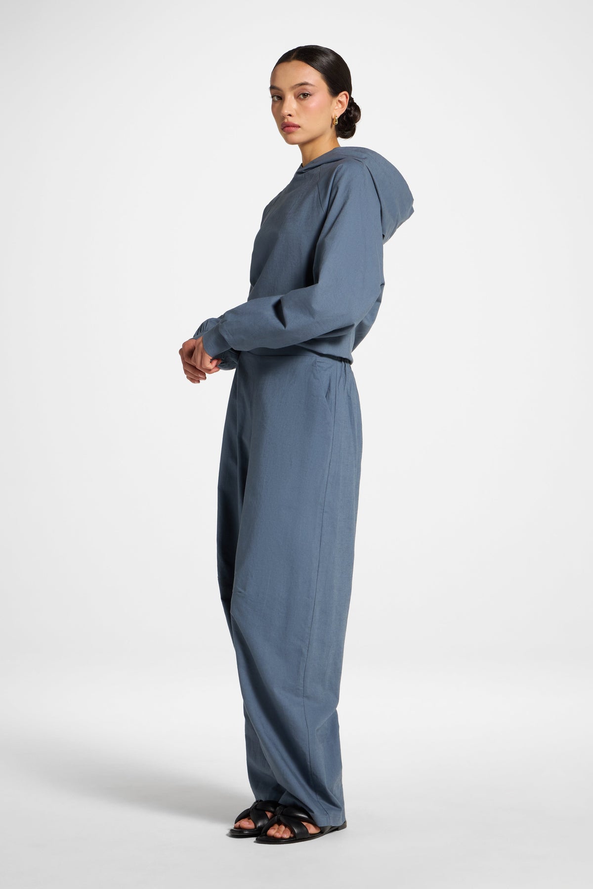 Cotton Linen Barrel Pants - Storm