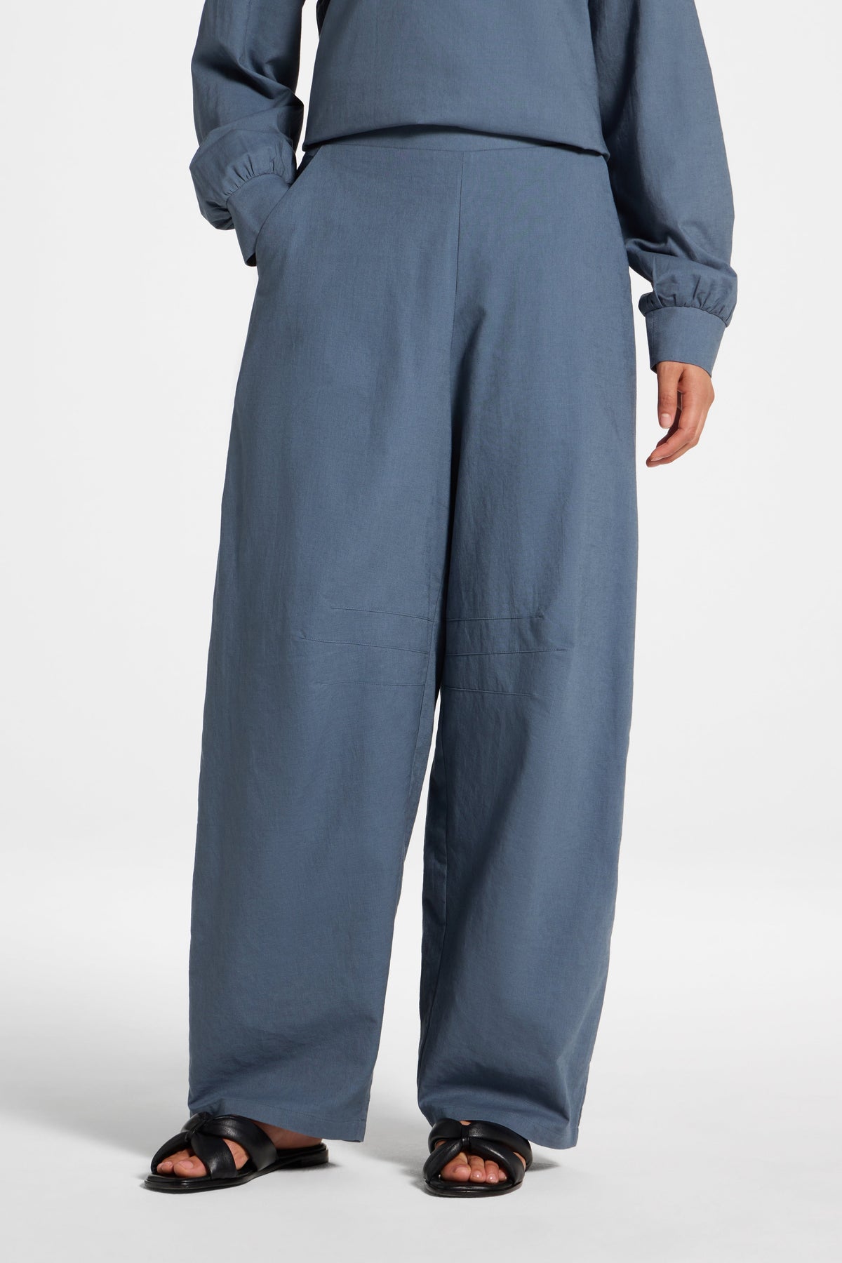 Cotton Linen Barrel Pants - Storm