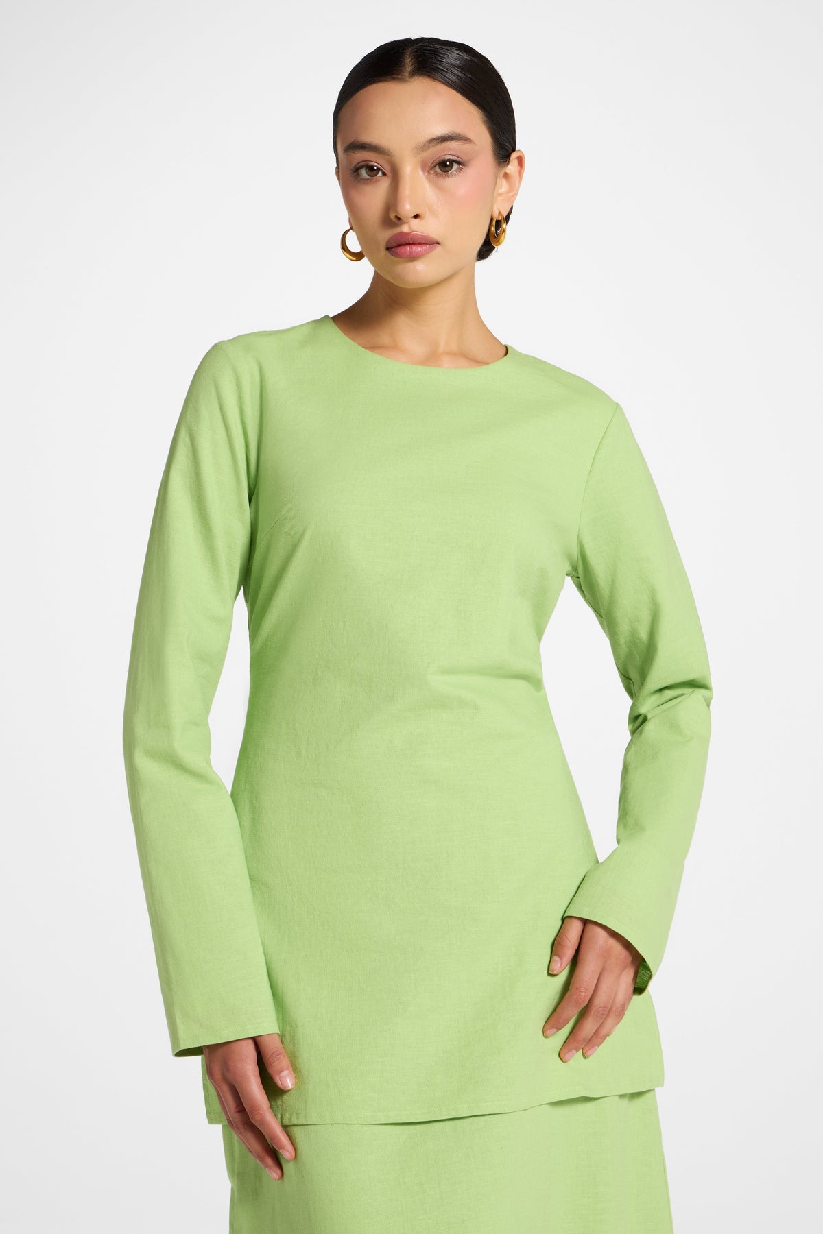 Cotton Linen Lace Up Back Top - Kiwi