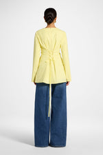 Cotton Linen Lace Up Back Top - Limon