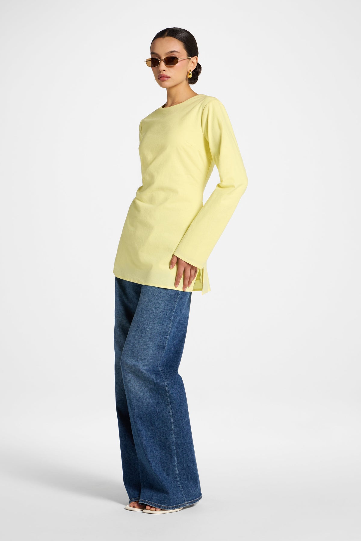 Cotton Linen Lace Up Back Top - Limon