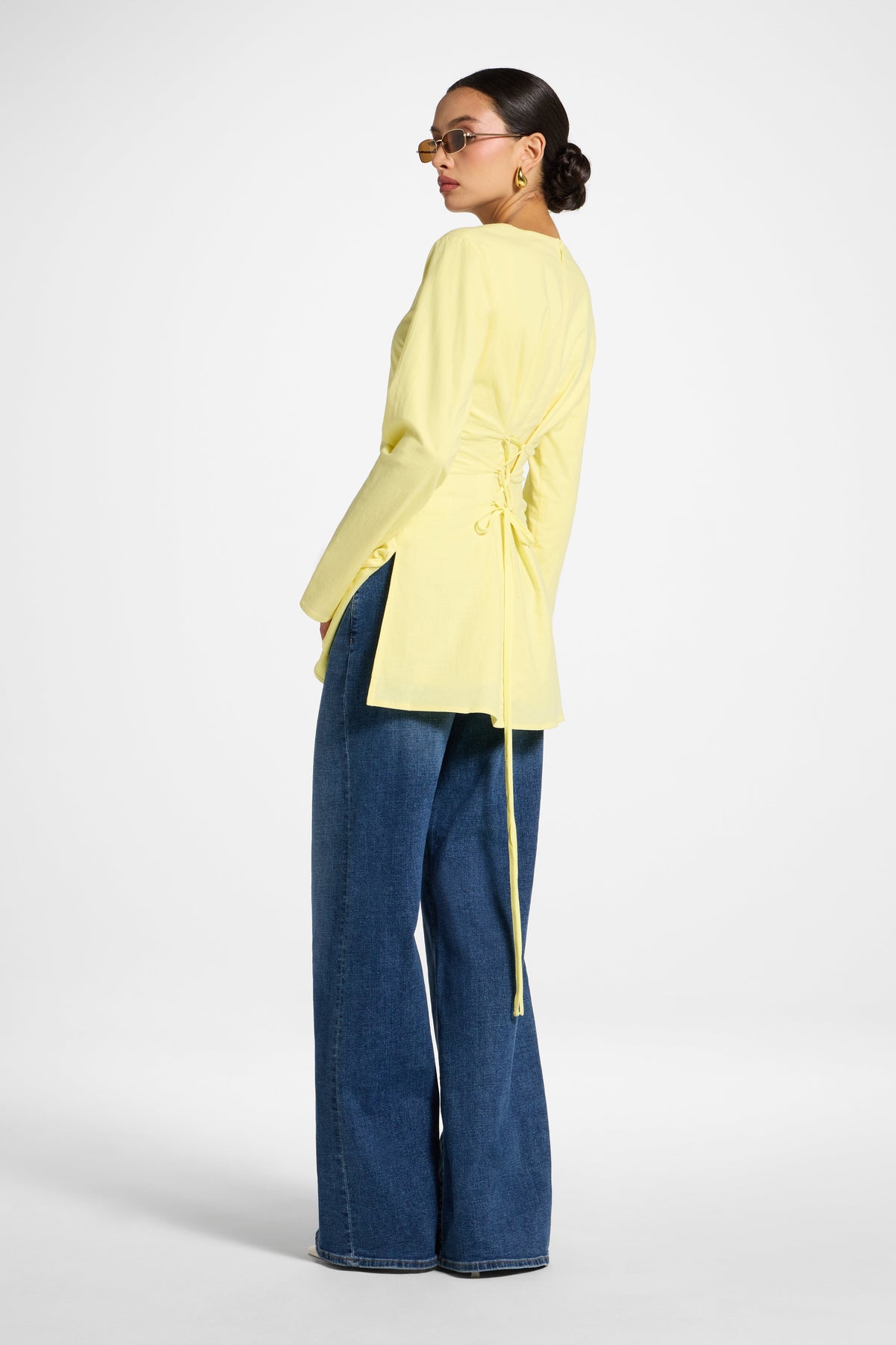 Cotton Linen Lace Up Back Top - Limon