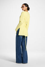 Cotton Linen Lace Up Back Top - Limon