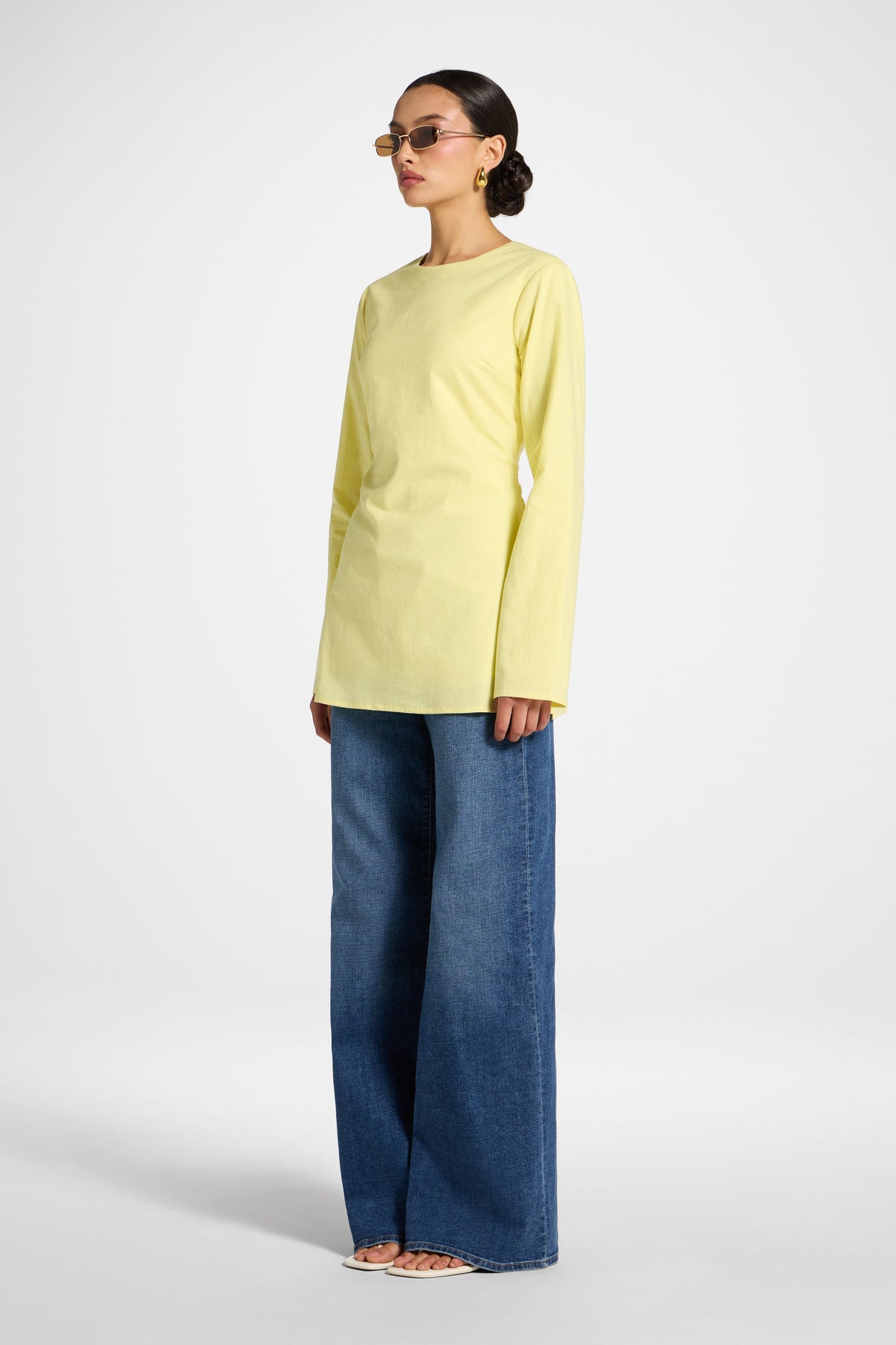 Cotton Linen Lace Up Back Top - Limon