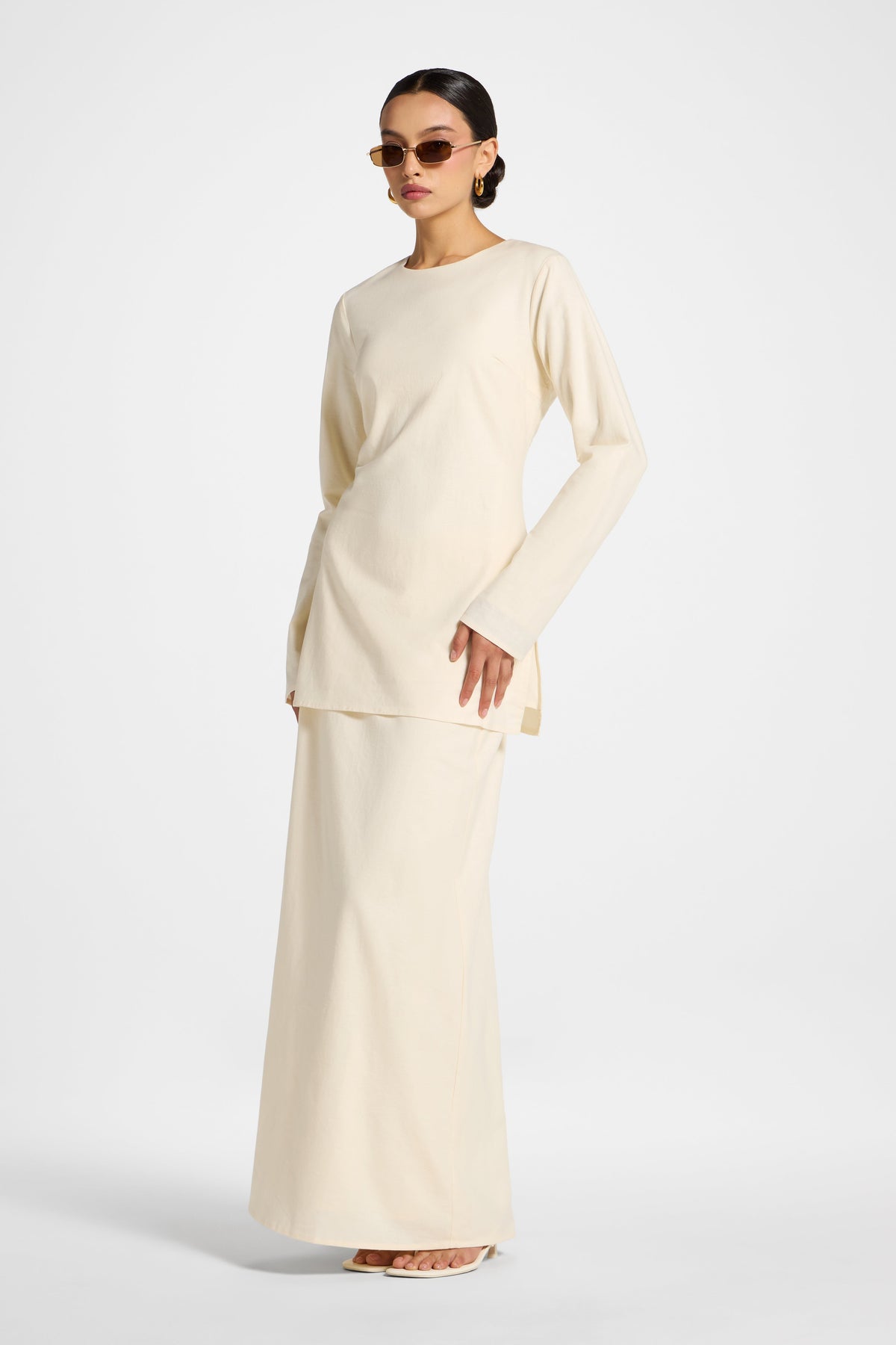 Cotton Linen Lace Up Back Top - Off White