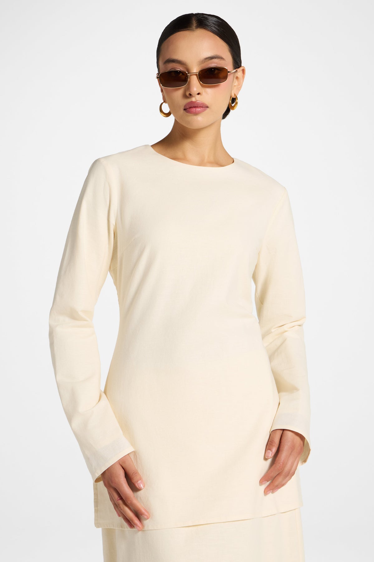 Cotton Linen Lace Up Back Top - Off White