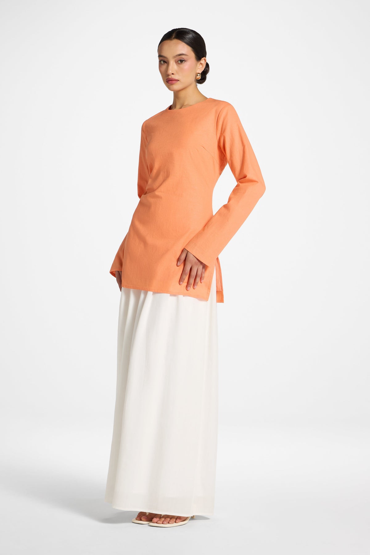 Cotton Linen Lace Up Back Top - Sunset