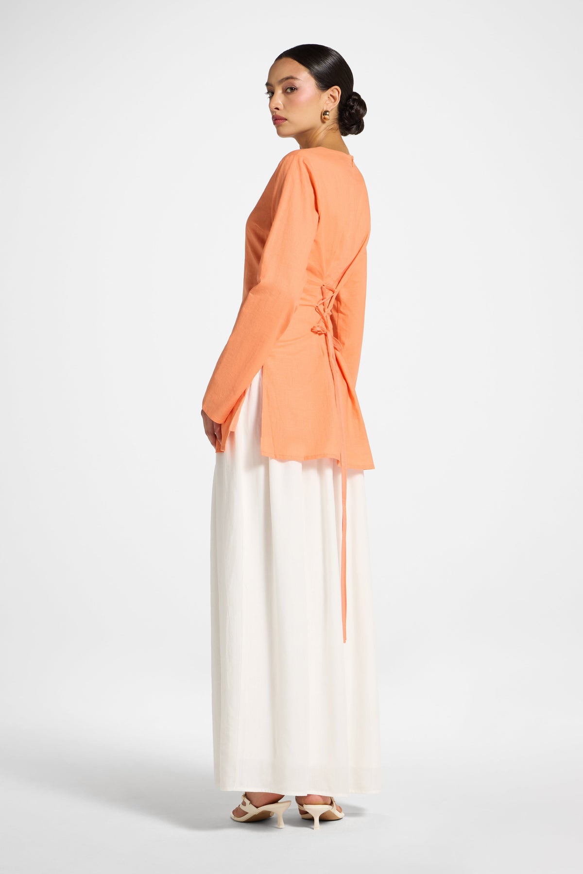 Cotton Linen Lace Up Back Top - Sunset