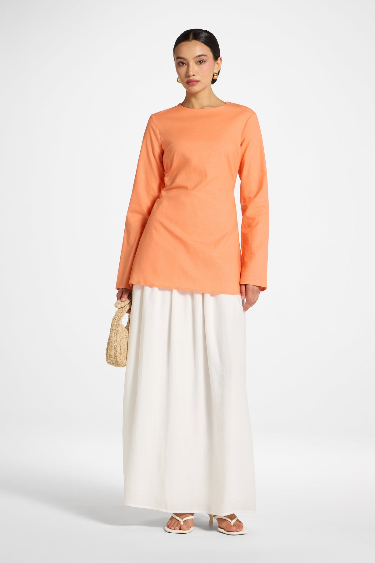 Cotton Linen Lace Up Back Top - Sunset