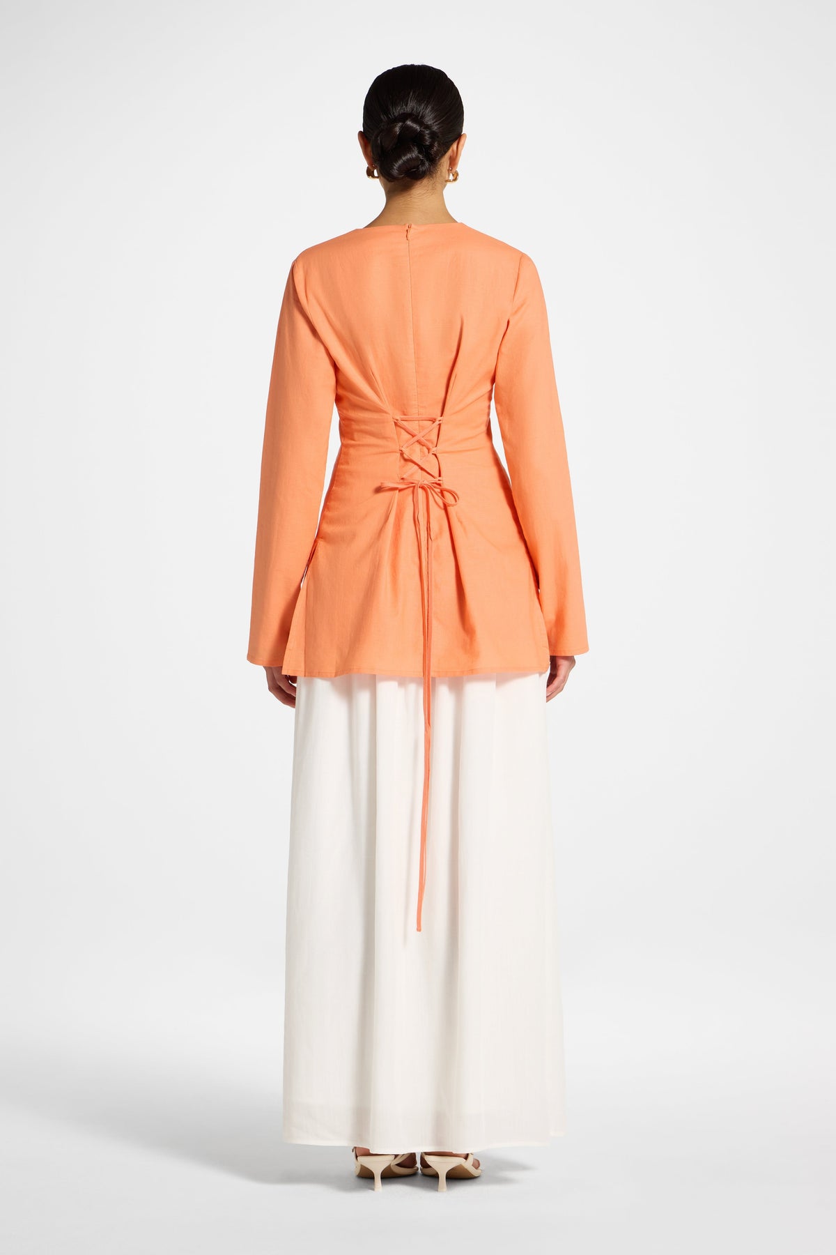 Cotton Linen Lace Up Back Top - Sunset