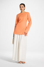Cotton Linen Lace Up Back Top - Sunset