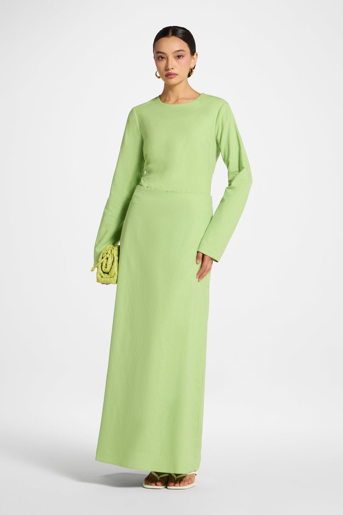 Cotton Linen Maxi Skirt - Kiwi