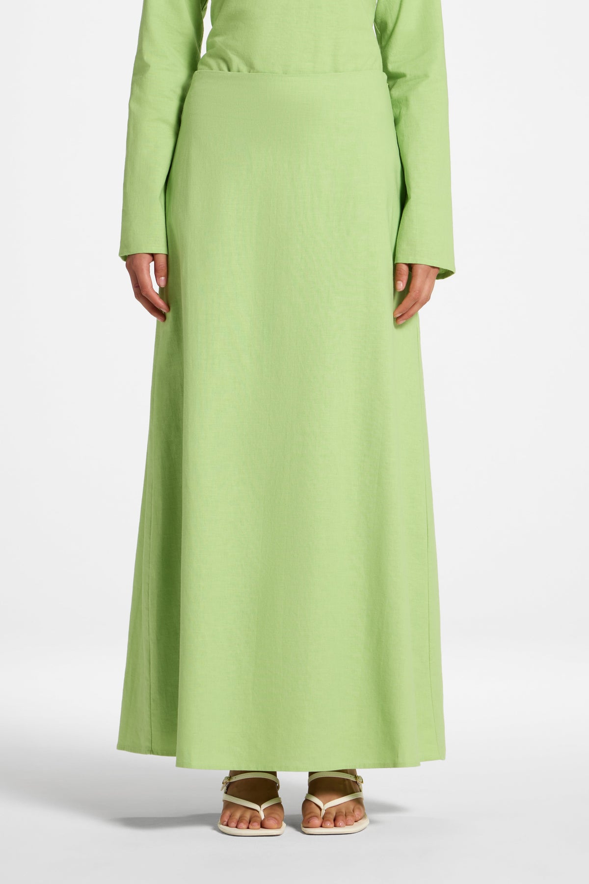 Cotton Linen Maxi Skirt - Kiwi