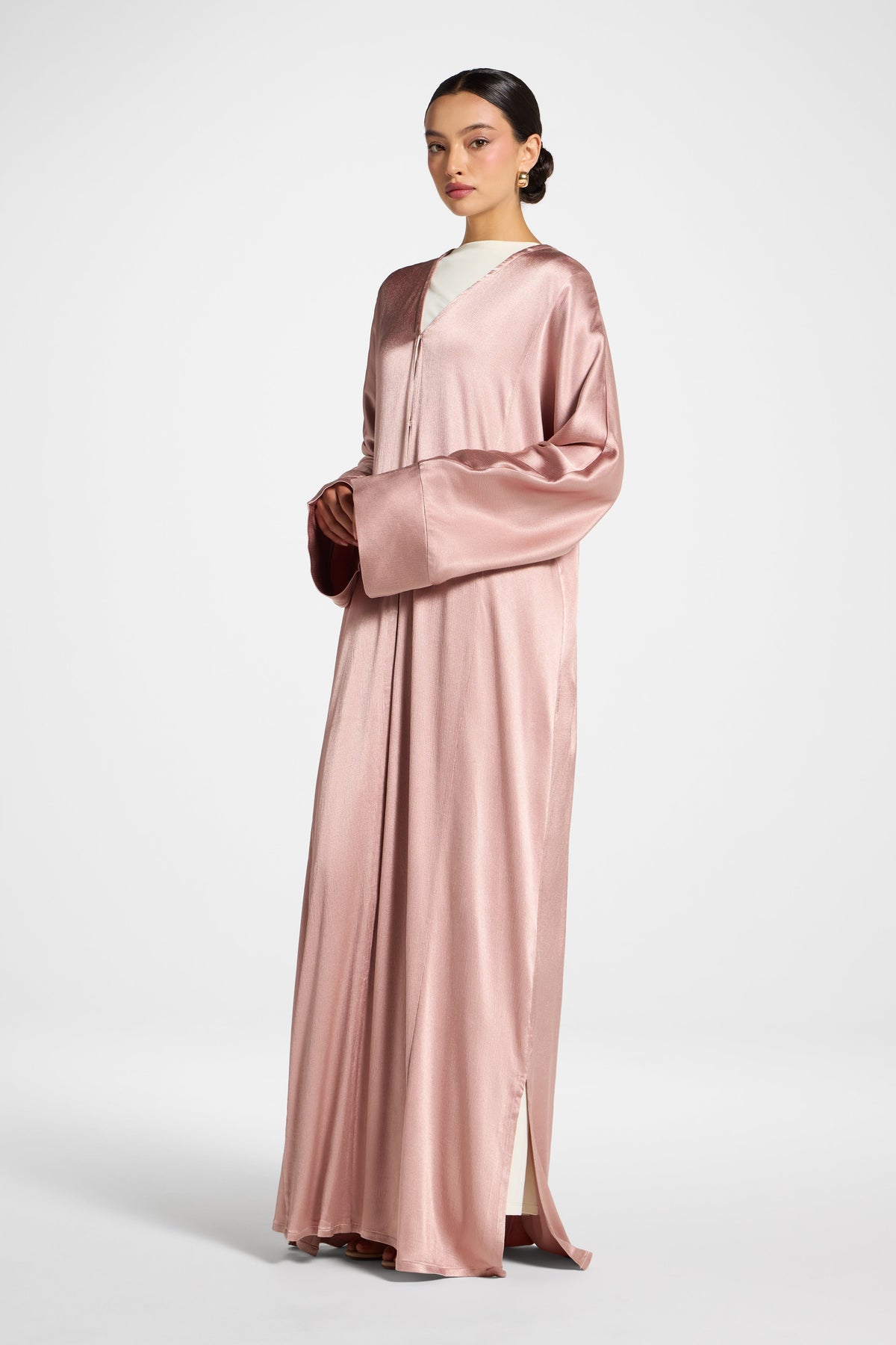 Cotton Open Abaya - Dusty Pink