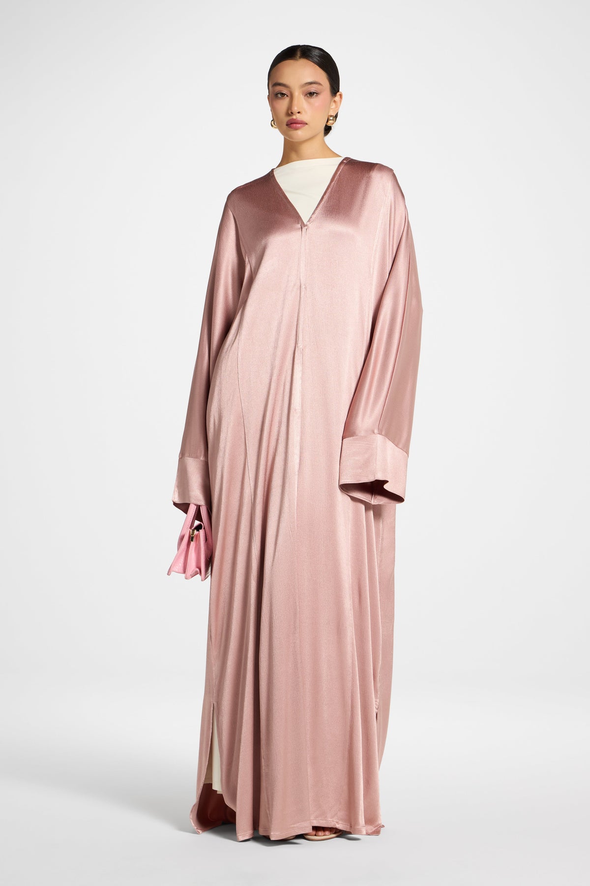 Cotton Open Abaya - Dusty Pink