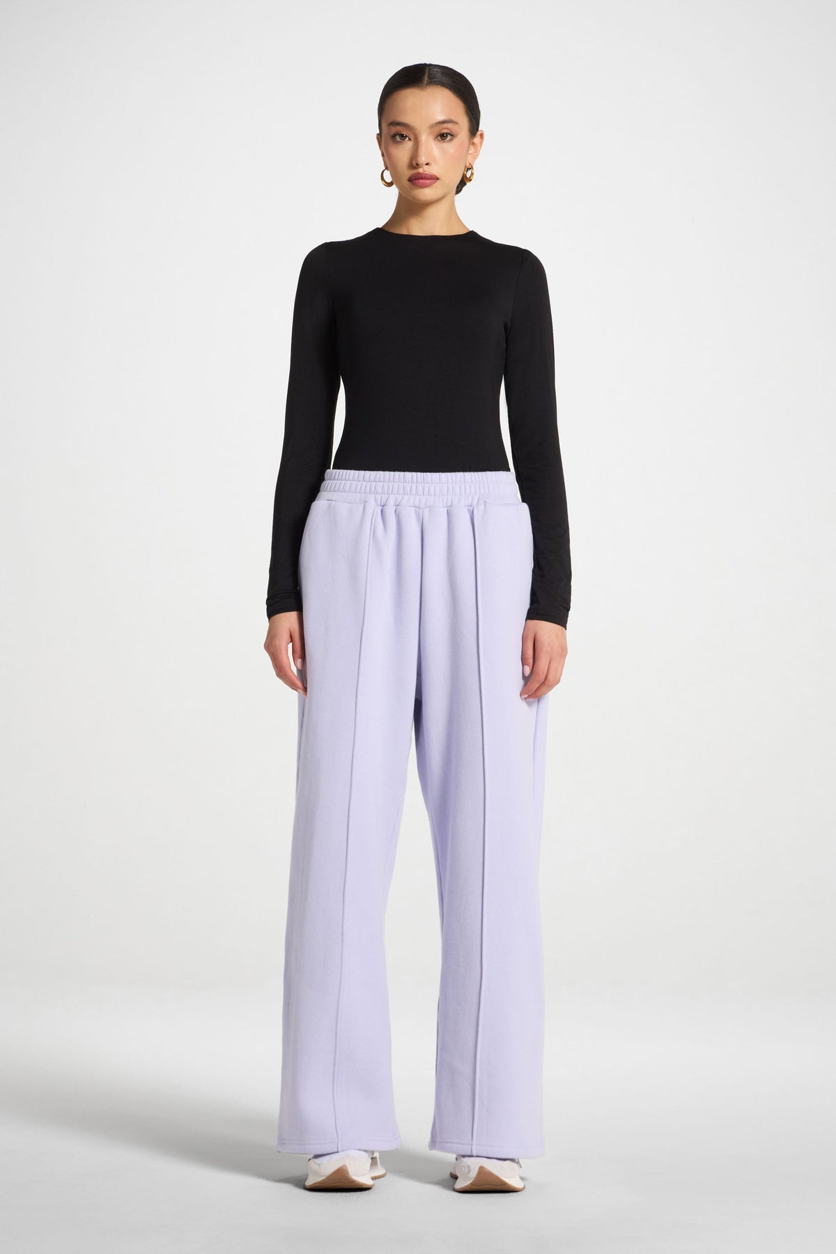 Cotton Pintuck Wide Leg Sweatpants - Lavender