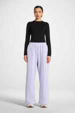 Cotton Pintuck Wide Leg Sweatpants - Lavender