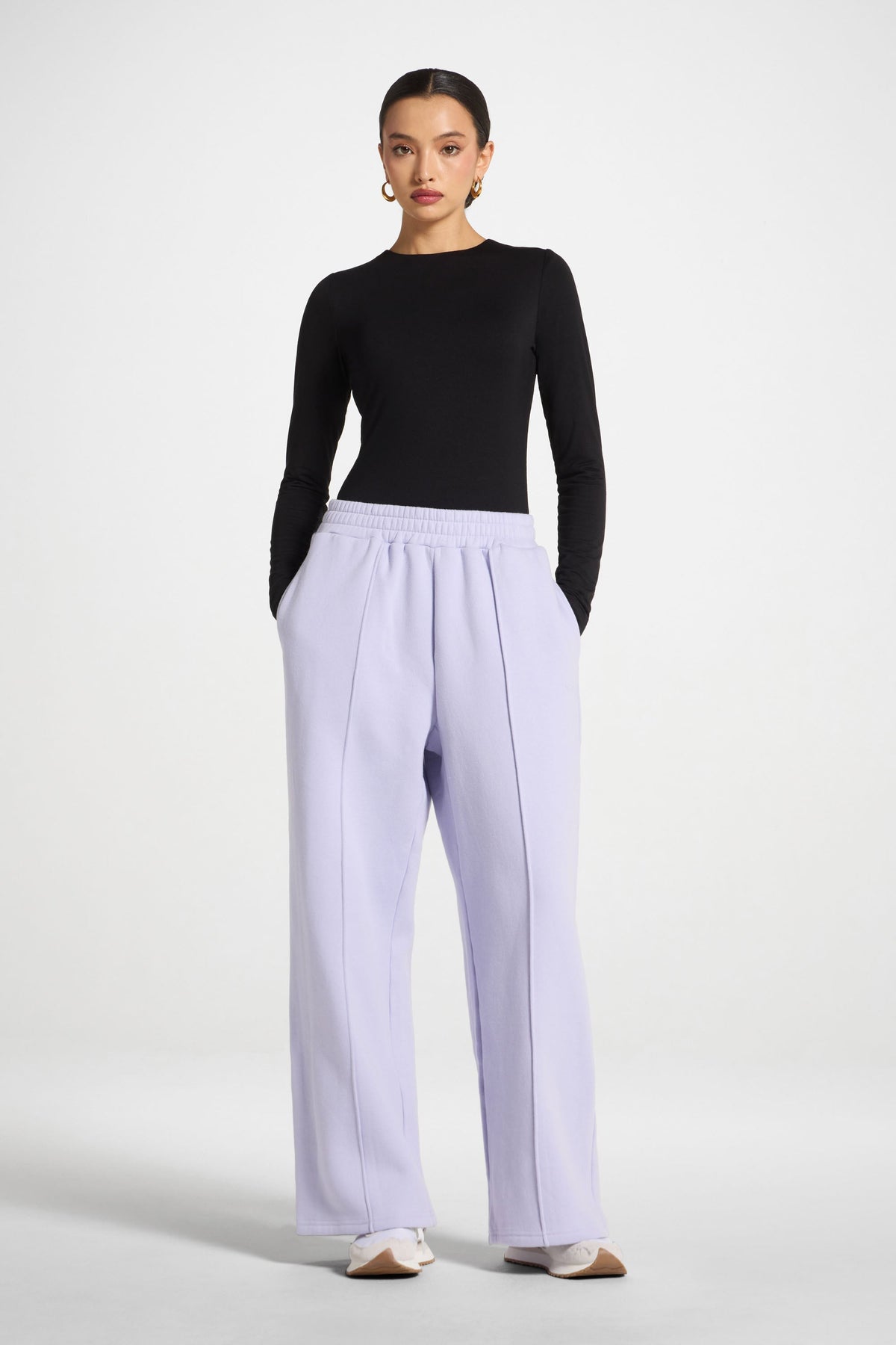 Cotton Pintuck Wide Leg Sweatpants - Lavender