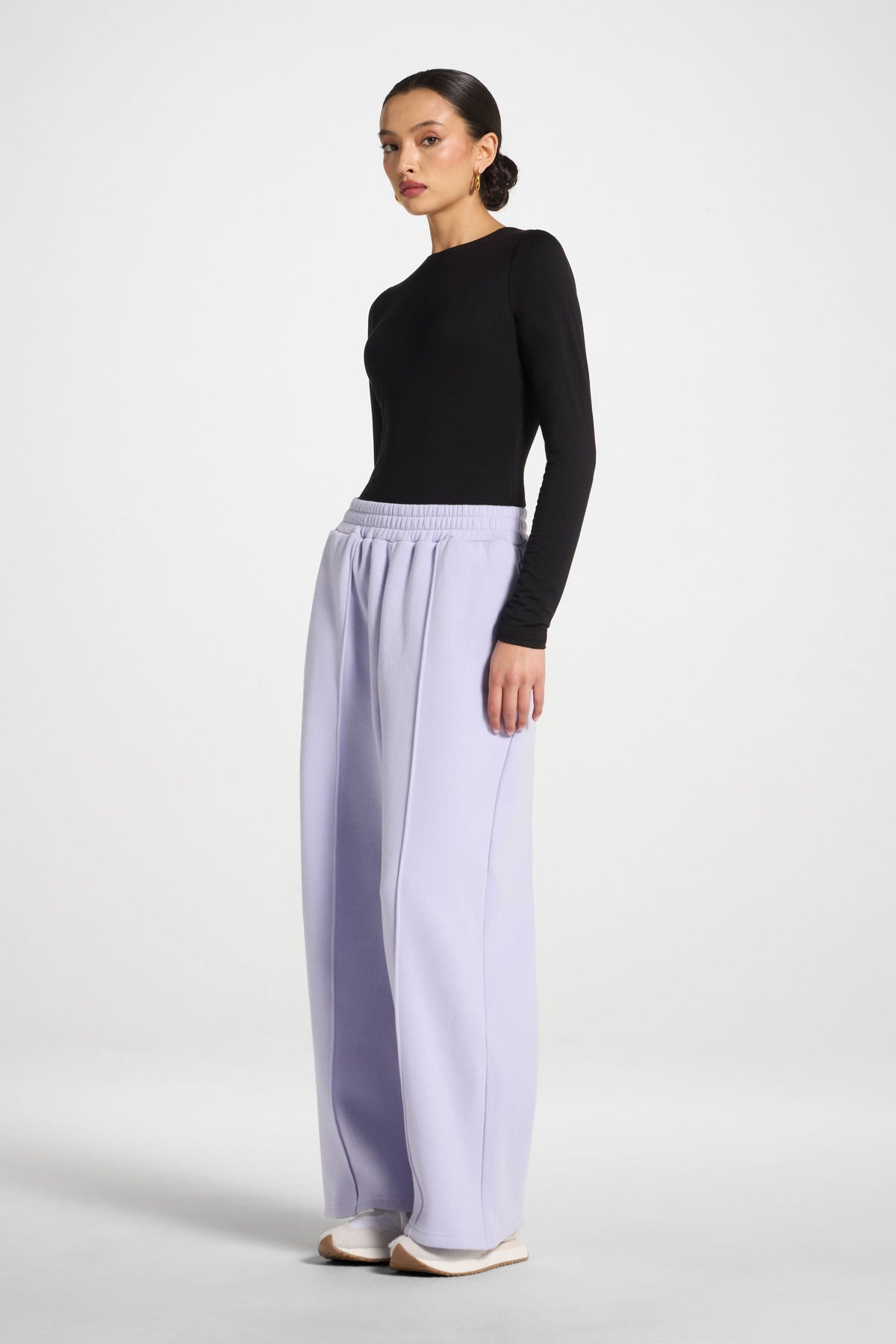Cotton Pintuck Wide Leg Sweatpants - Lavender