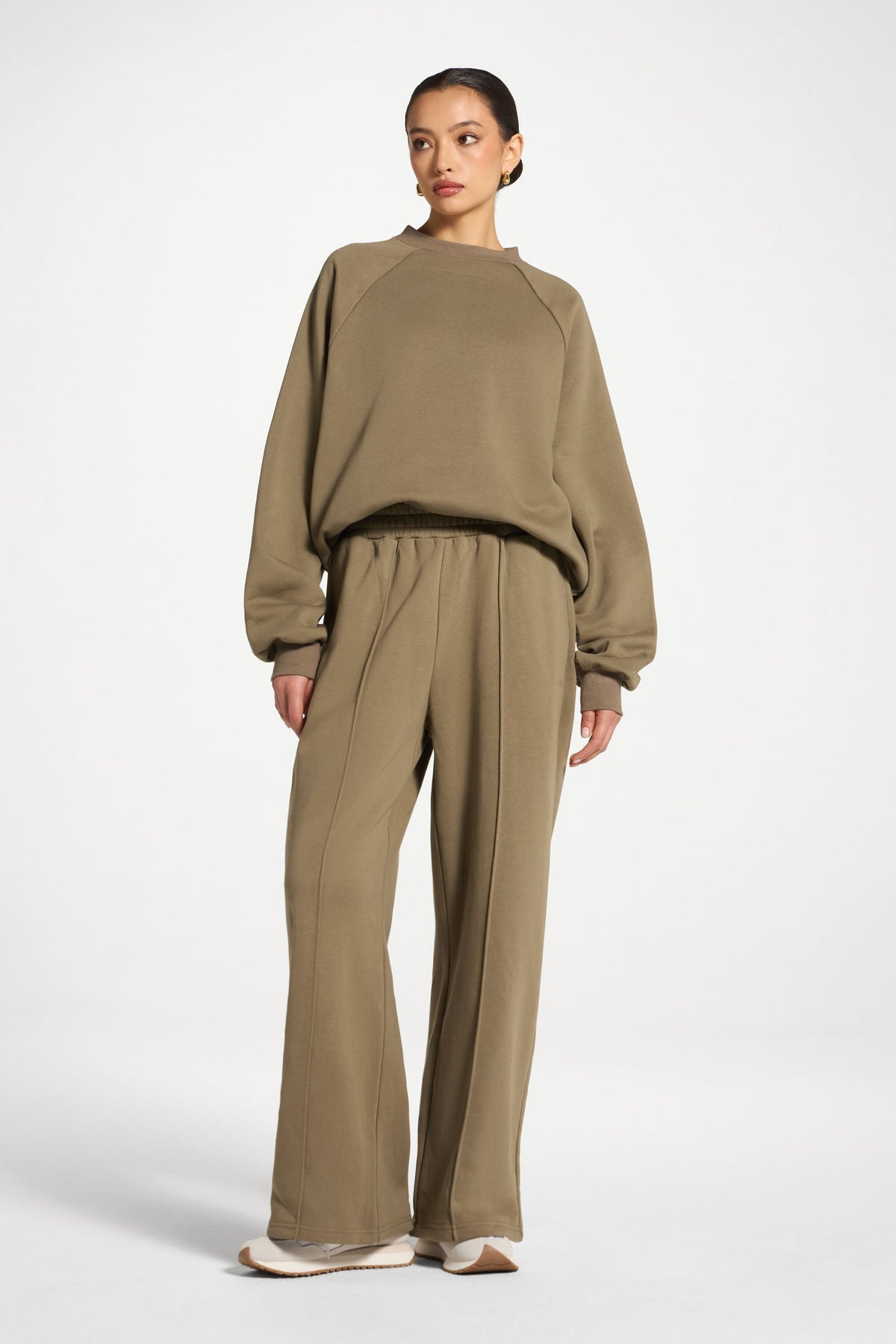 Cotton Pintuck Wide Leg Sweatpants - Midnight Moss