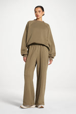 Cotton Pintuck Wide Leg Sweatpants - Midnight Moss