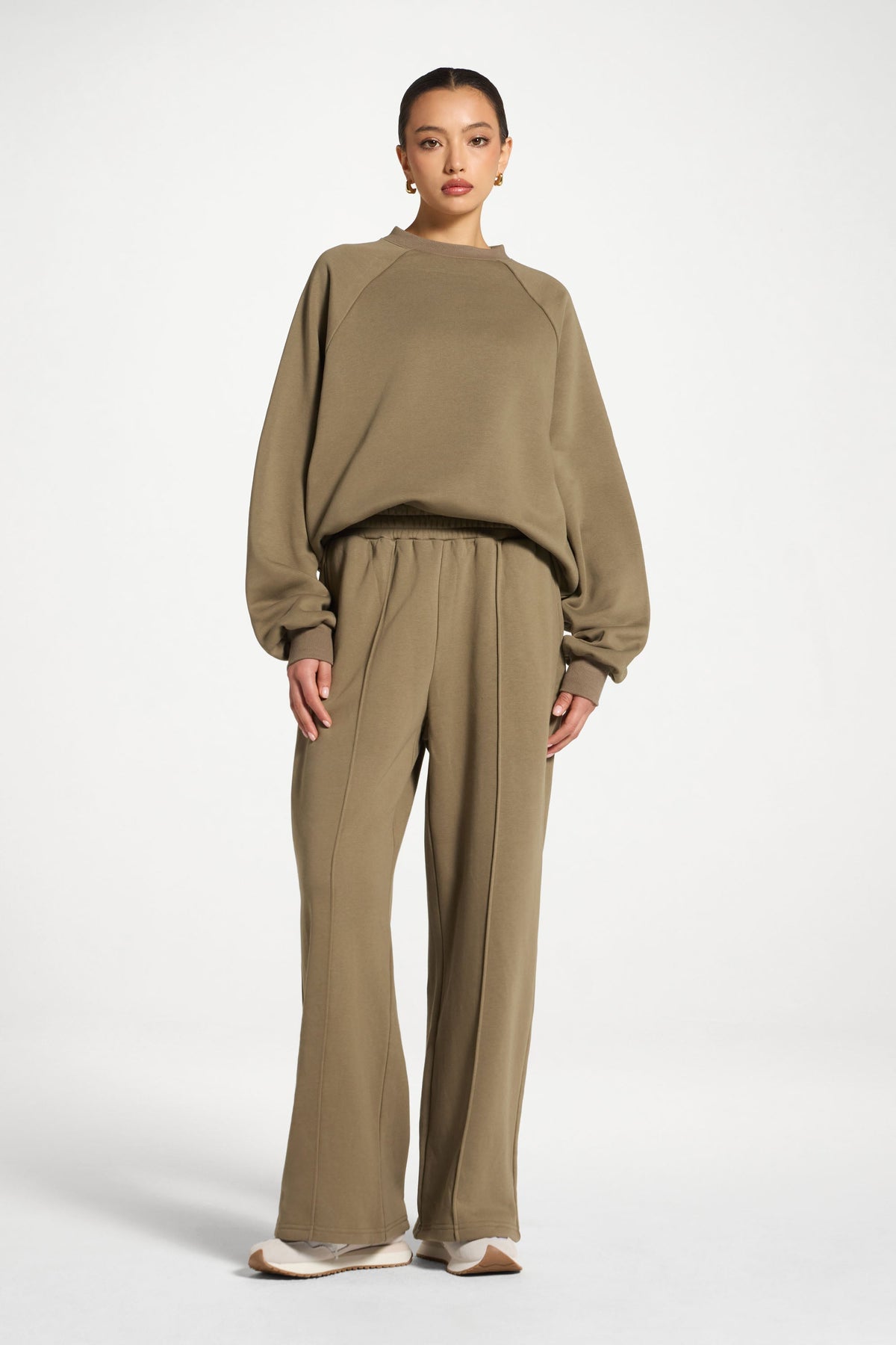 Cotton Pintuck Wide Leg Sweatpants - Midnight Moss