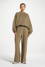 Cotton Pintuck Wide Leg Sweatpants - Midnight Moss