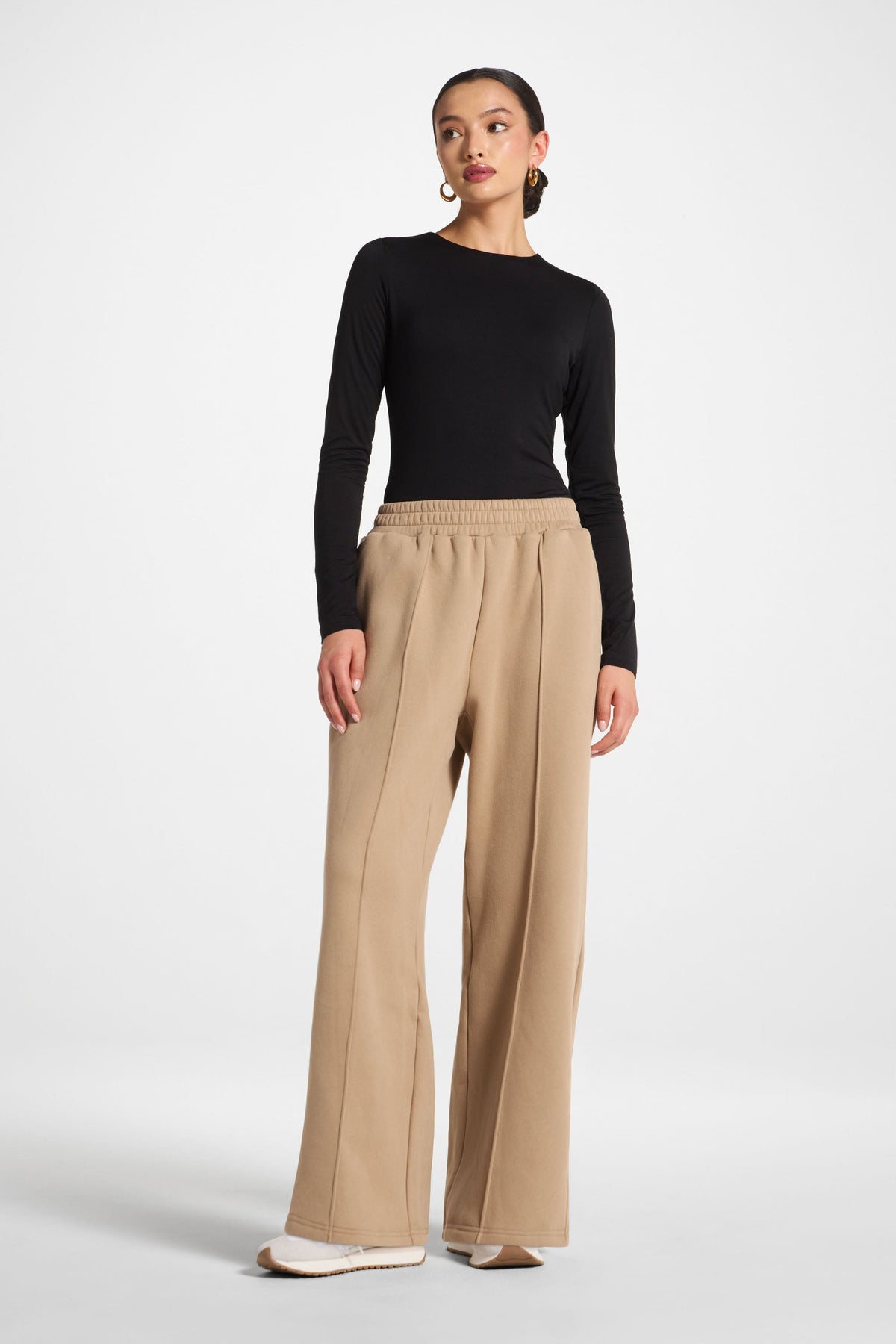 Cotton Pintuck Wide Leg Sweatpants - Mocha