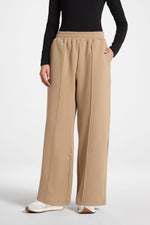 Cotton Pintuck Wide Leg Sweatpants - Mocha