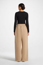 Cotton Pintuck Wide Leg Sweatpants - Mocha