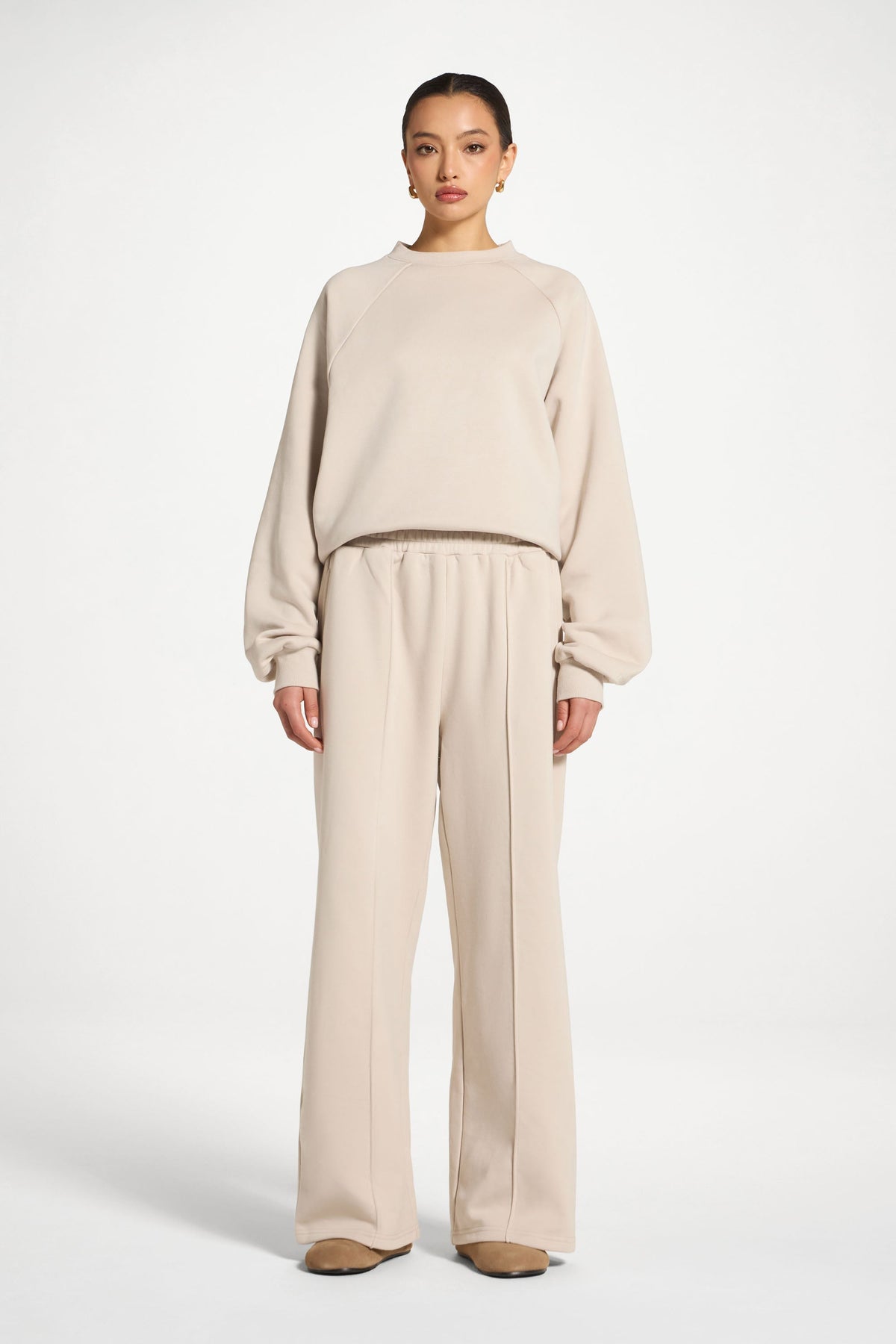 Cotton Pintuck Wide Leg Sweatpants - Stone