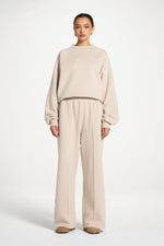 Cotton Pintuck Wide Leg Sweatpants - Stone