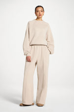 Cotton Pintuck Wide Leg Sweatpants - Stone