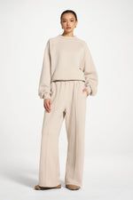 Cotton Pintuck Wide Leg Sweatpants - Stone