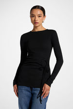 Cotton Side Tie Top - Black