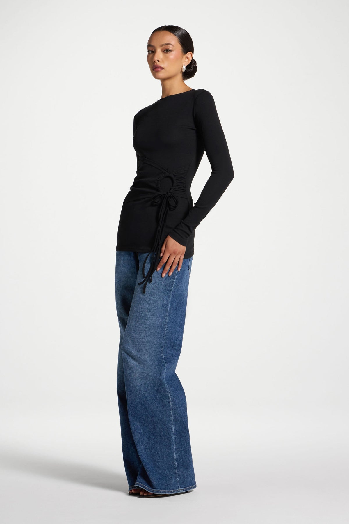 Cotton Side Tie Top - Black