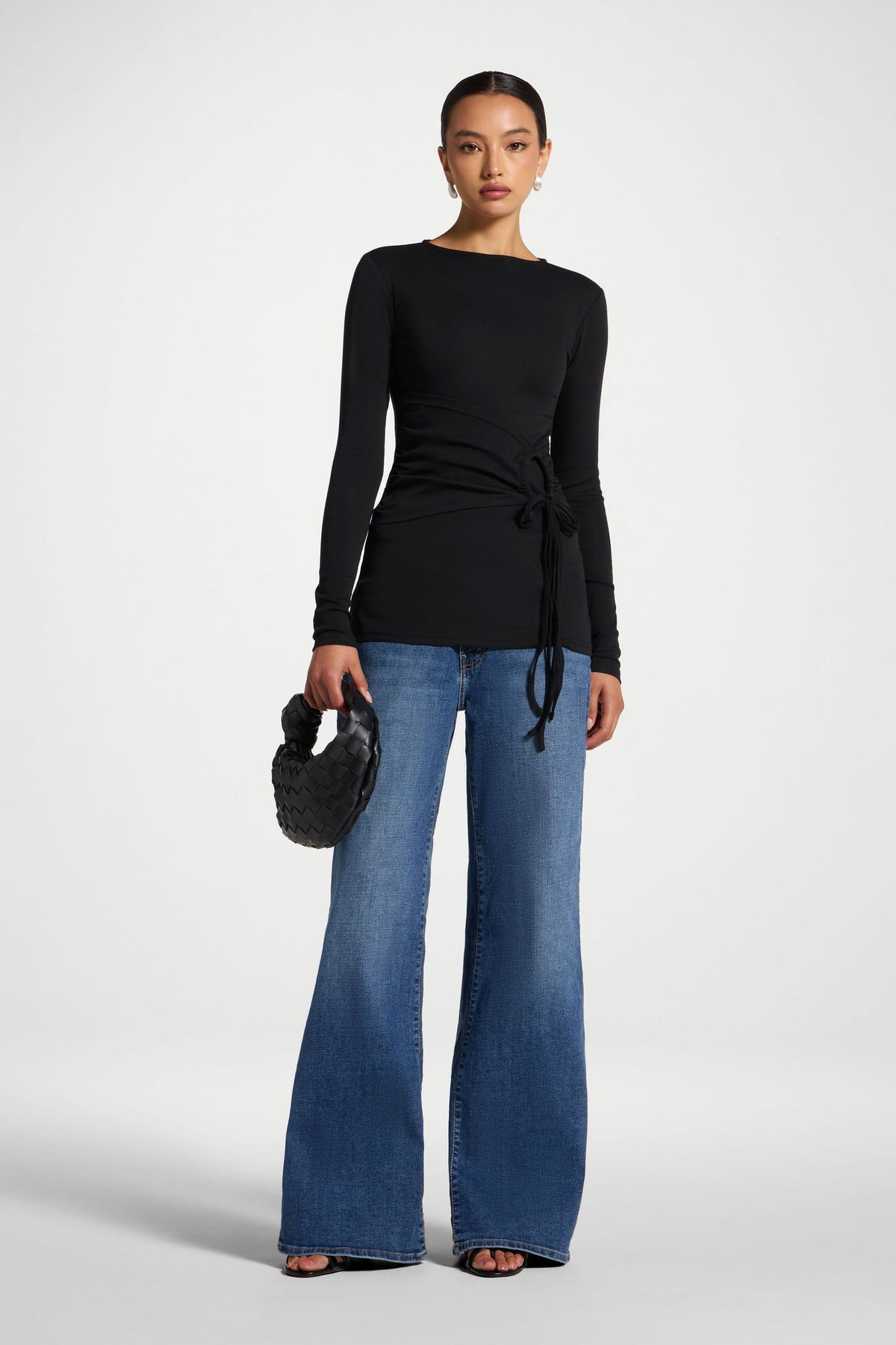 Cotton Side Tie Top - Black