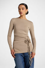 Cotton Side Tie Top - Driftwood