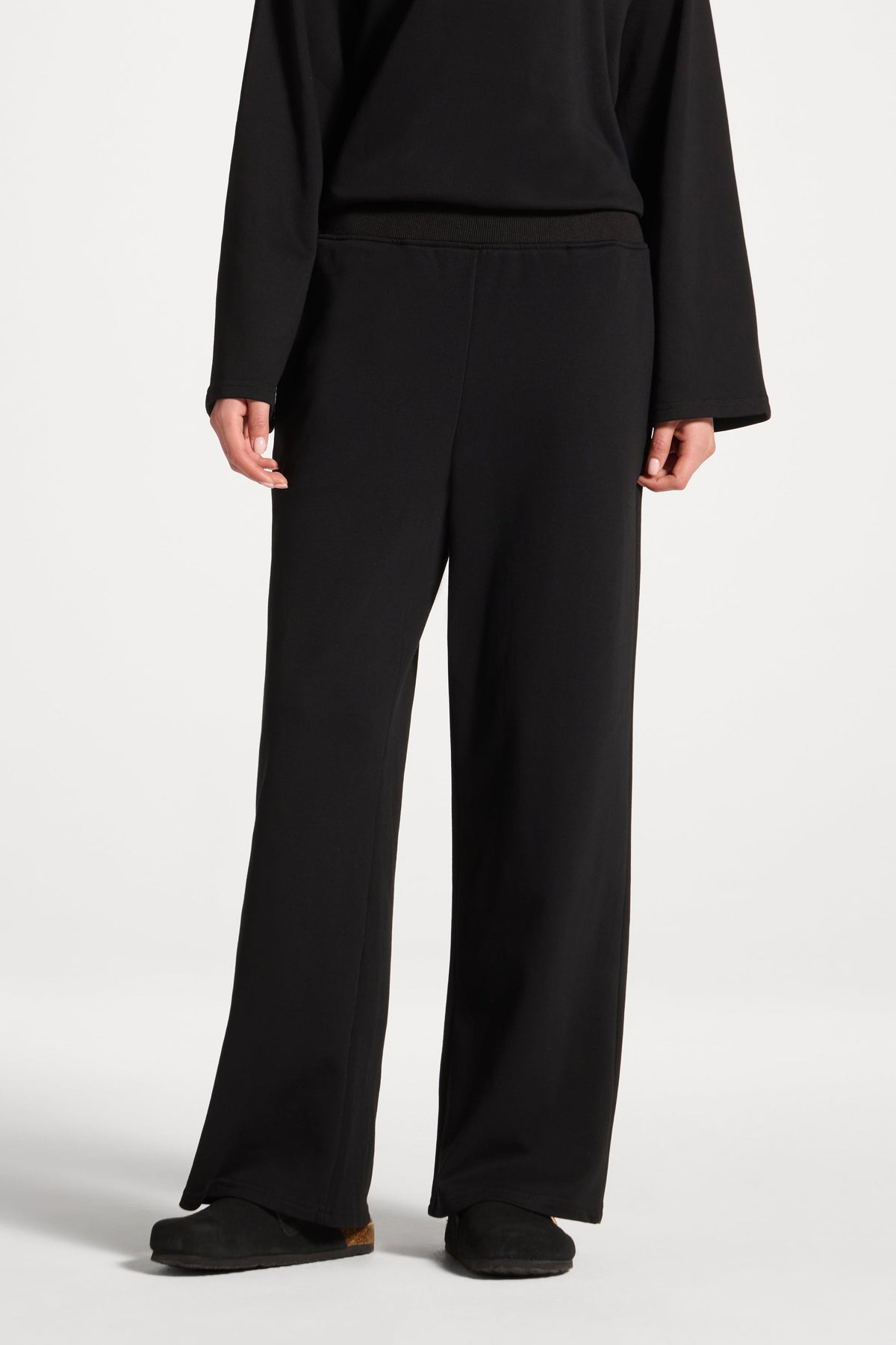 Cotton Wide Leg Pants - Black