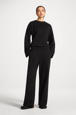 Cotton Wide Leg Pants - Black