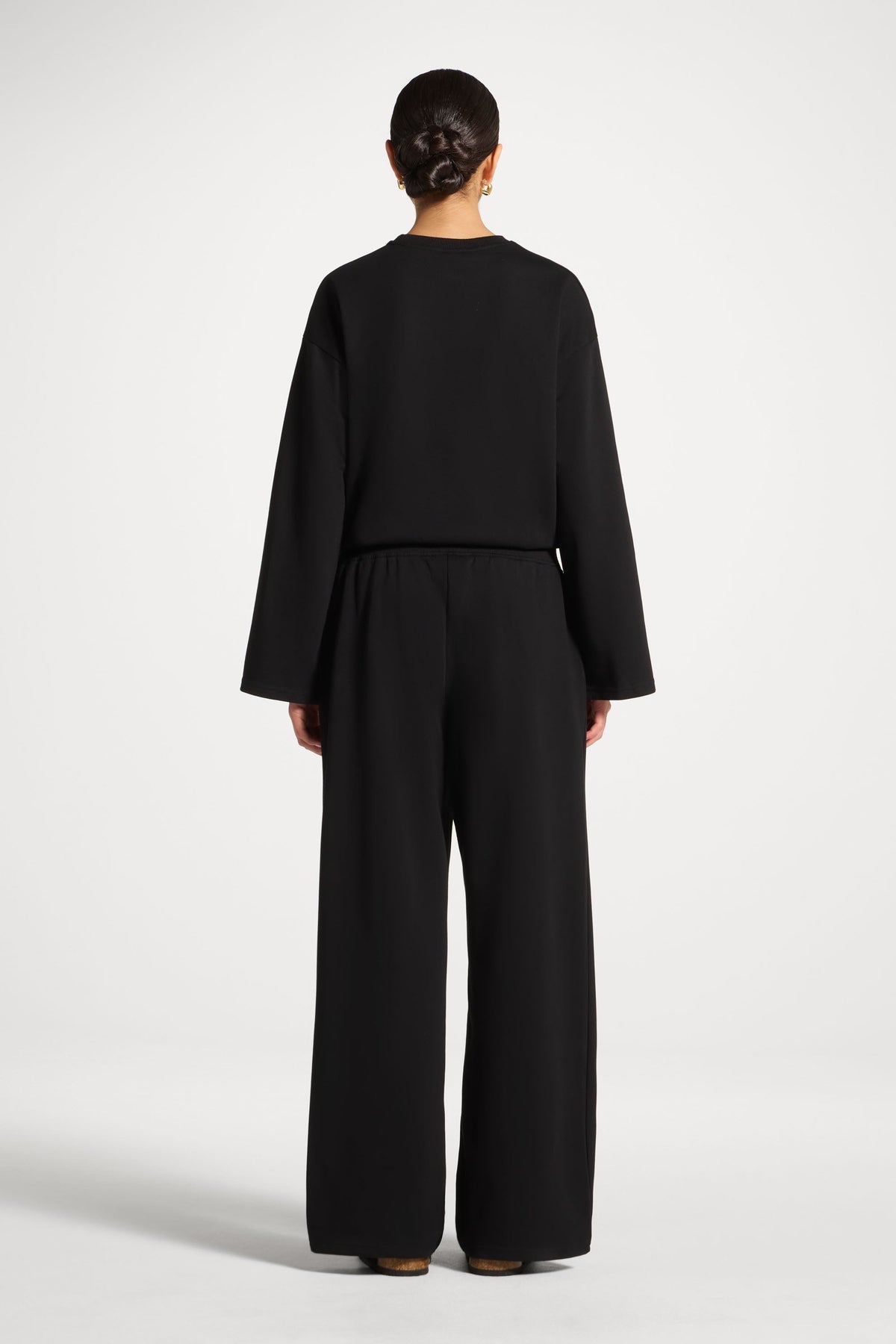 Cotton Wide Leg Pants - Black