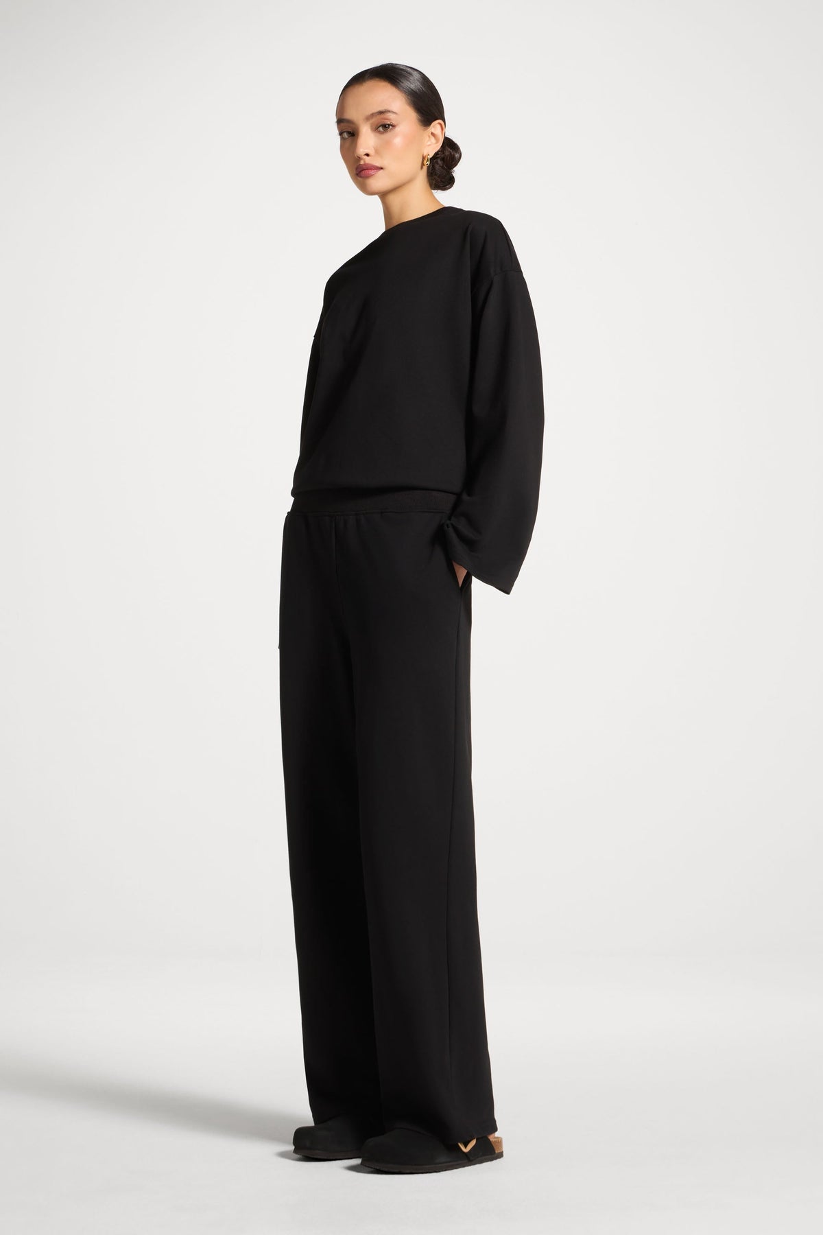 Cotton Wide Leg Pants - Black