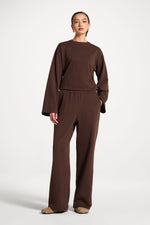 Cotton Wide Leg Pants - Coffee